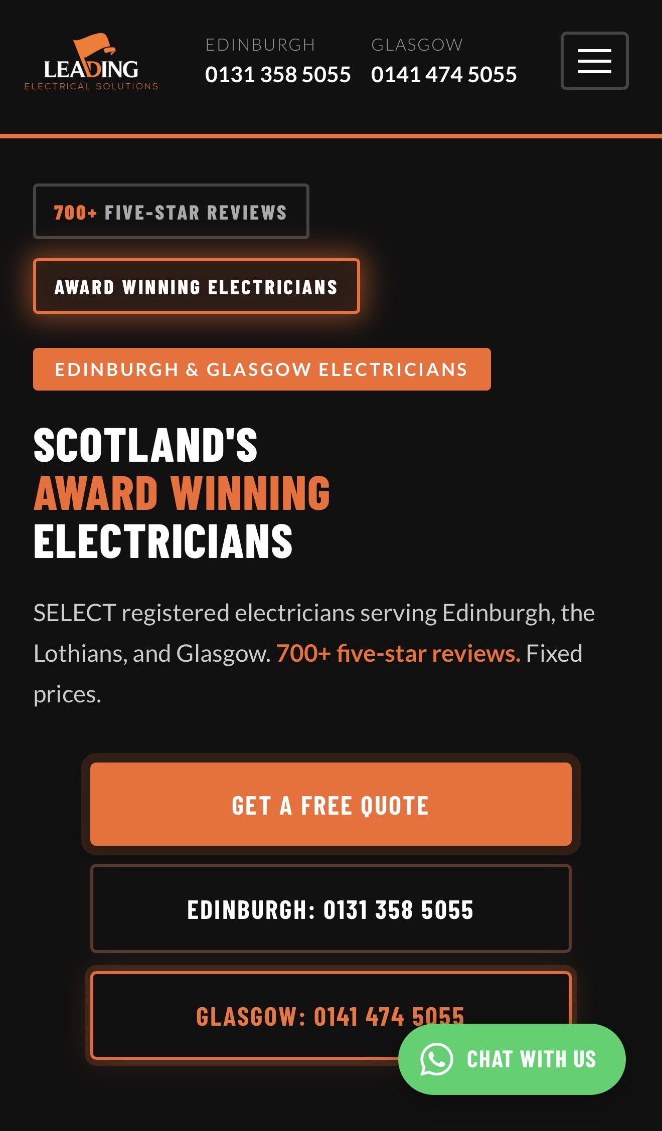Leading Electrical Solutions mobile website screenshot